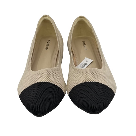 Torrid Women Beige Black Knit Pointed Toe Stretch Ballet Flats Shoes Size 13W - Picture 2 of 7